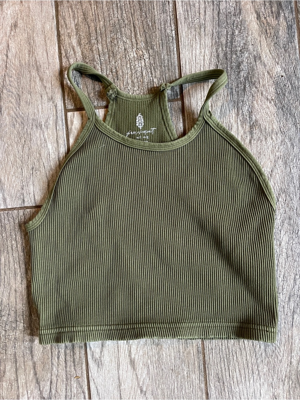 FP Movement by Free People Olive Ribbed Crop Tank/low impact sports bra